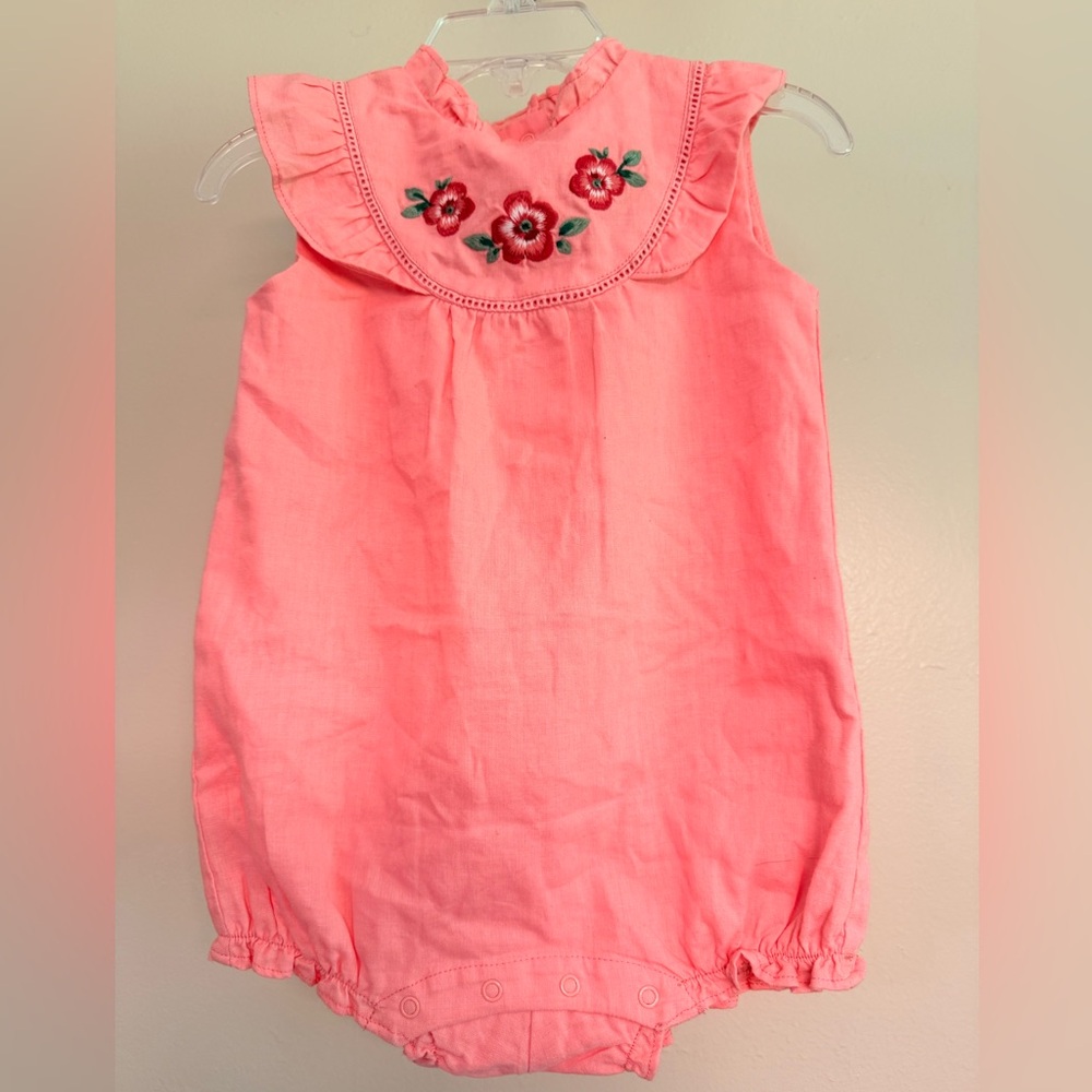 Janie and Jack Pink Romper‎ with Red Floral Embroidery 12 to 18 months NWT
